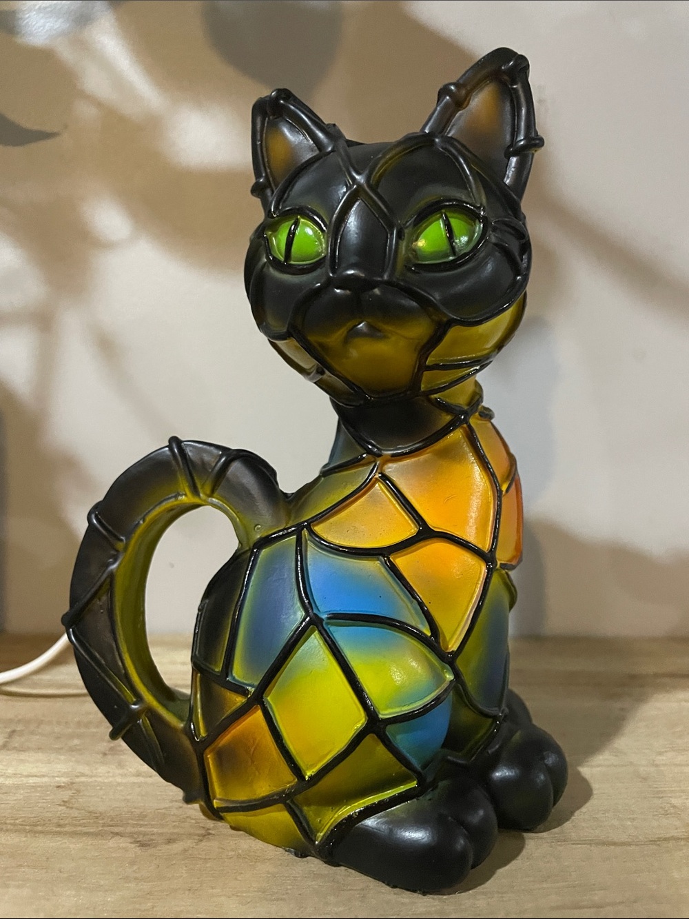 Cat Table Lamp Resin Colorful Stained Glass